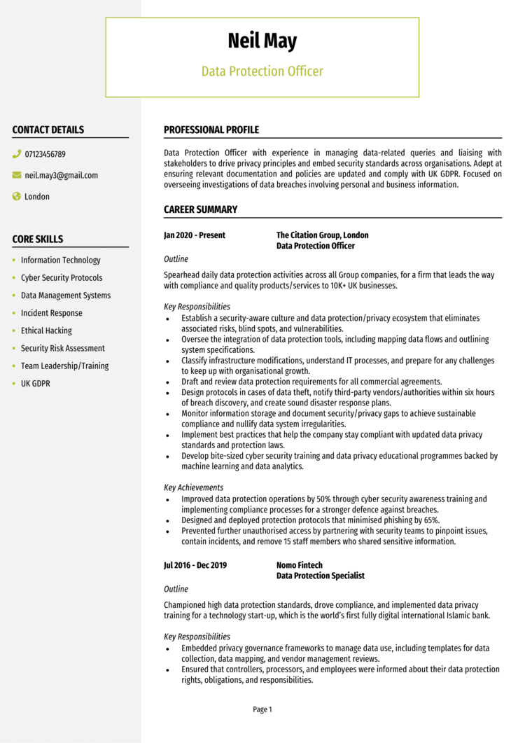 Data Protection Officer CV 1