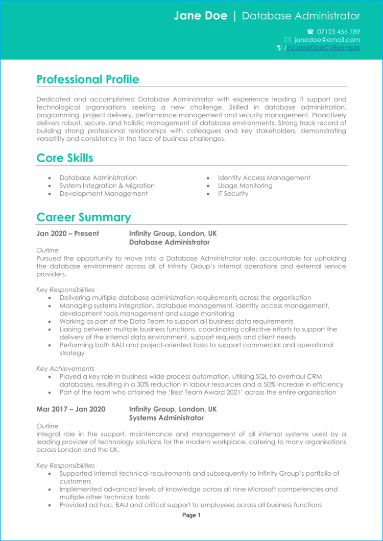 Database Administrator CV 1 