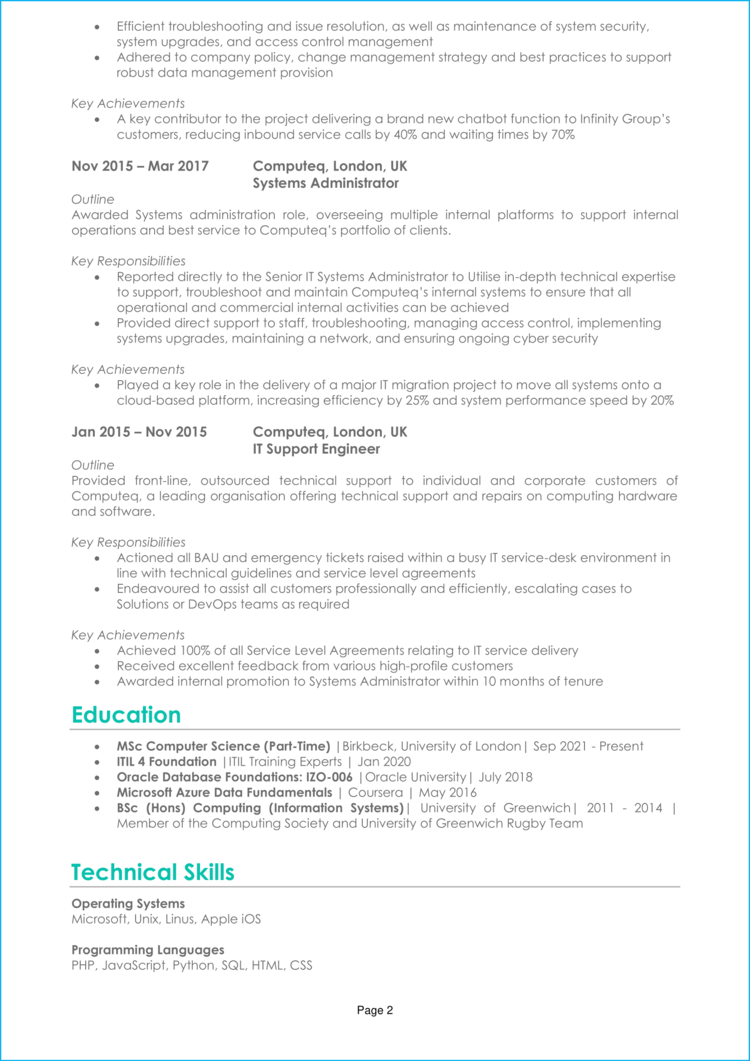 Database Administrator CV 2 