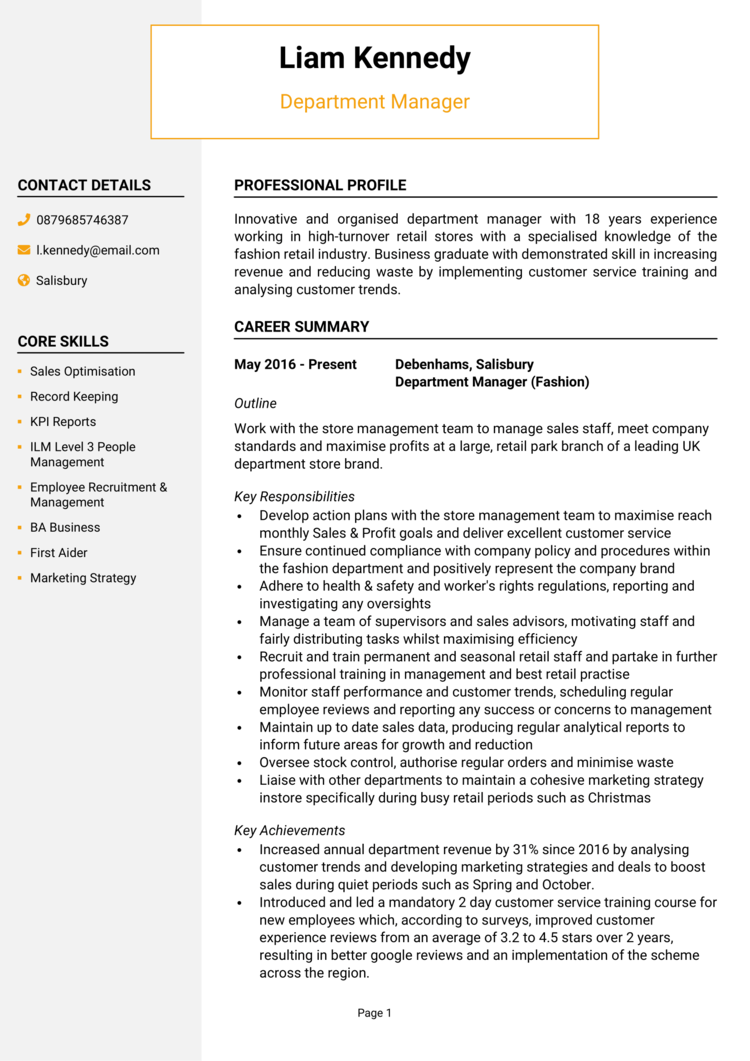 Department Manager CV 1