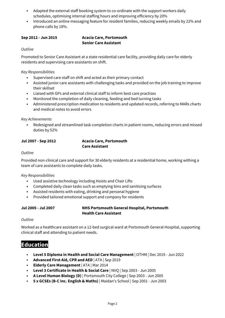 Deputy Care Manager CV 2