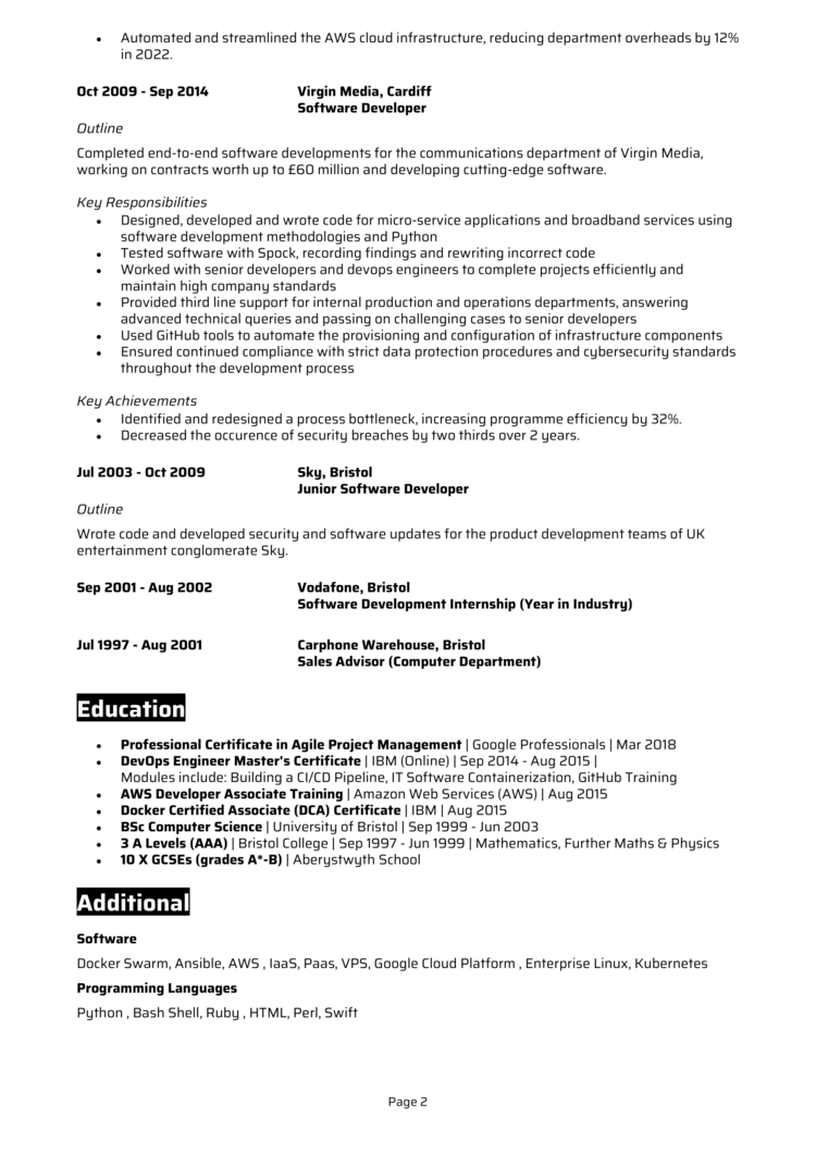 DevOps Engineer CV example + guide [Get noticed]