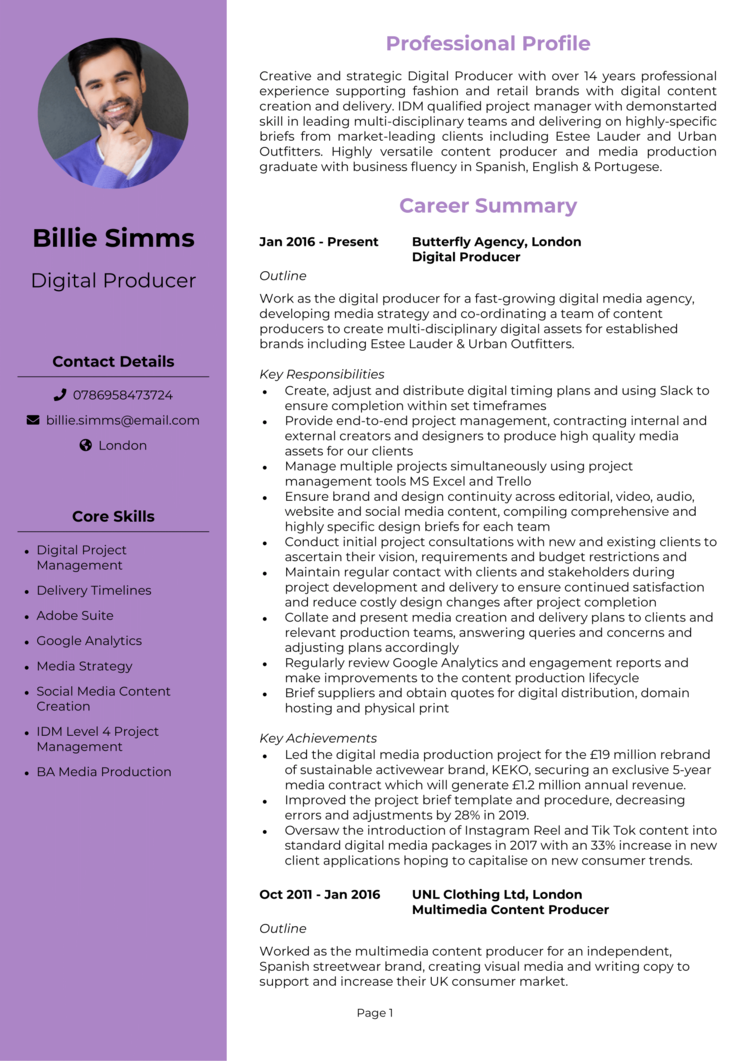 Digital Producer CV 1