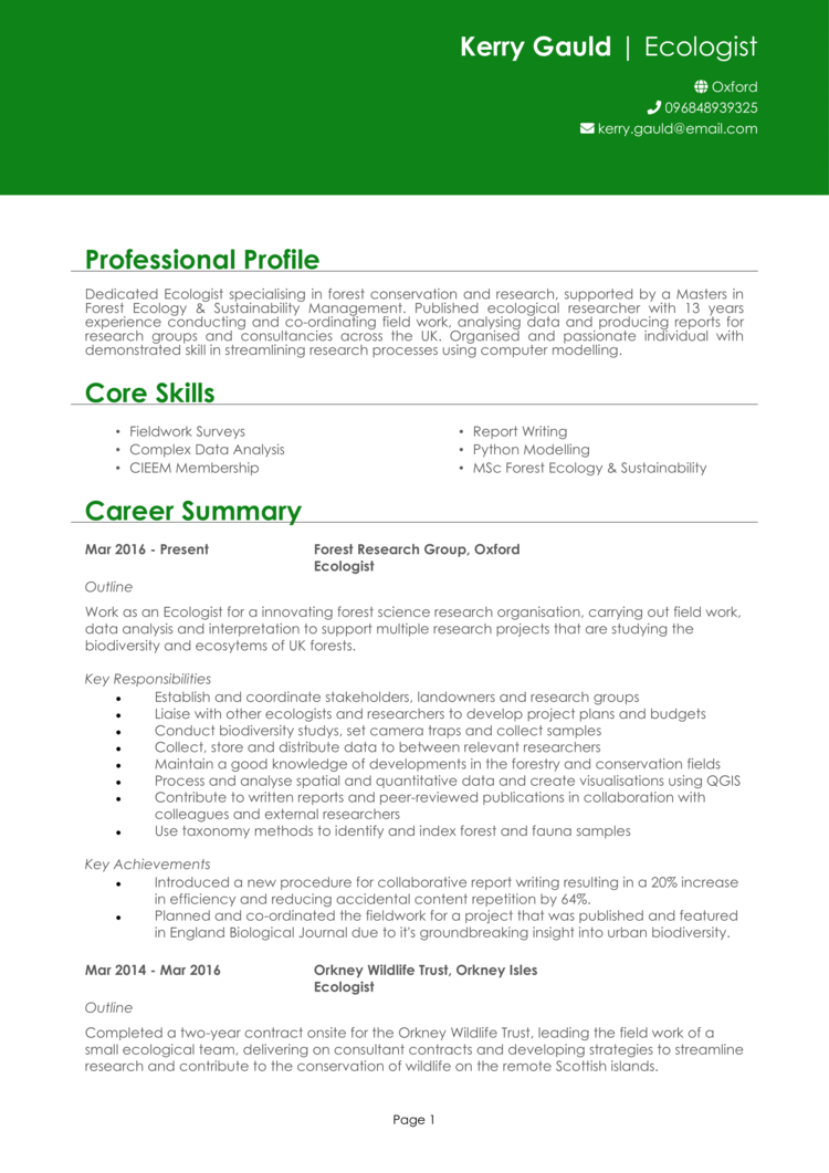 Ecologist CV 1