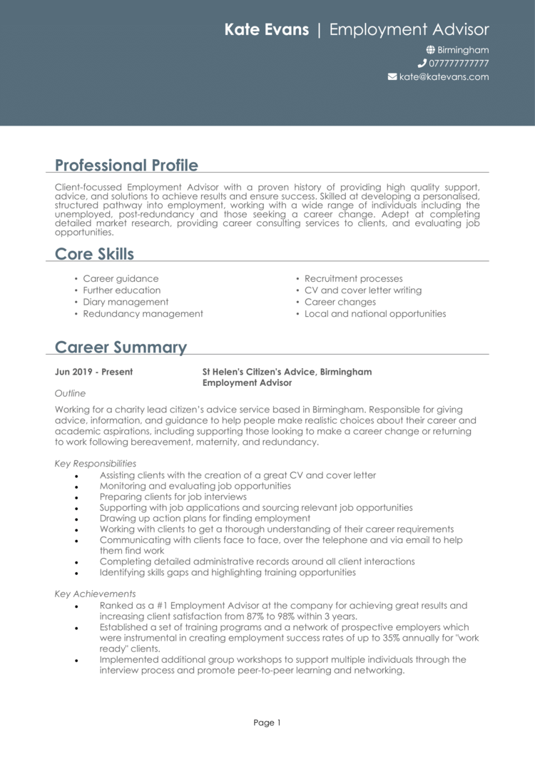 Employment Advisor CV 1