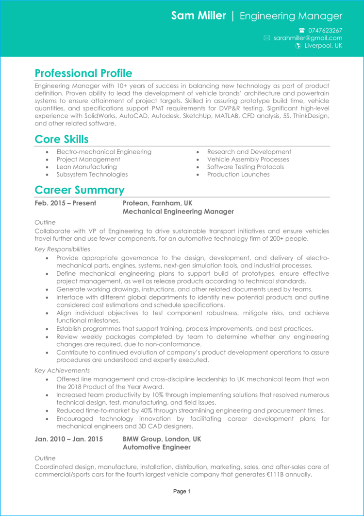 Engineering Manager CV 1