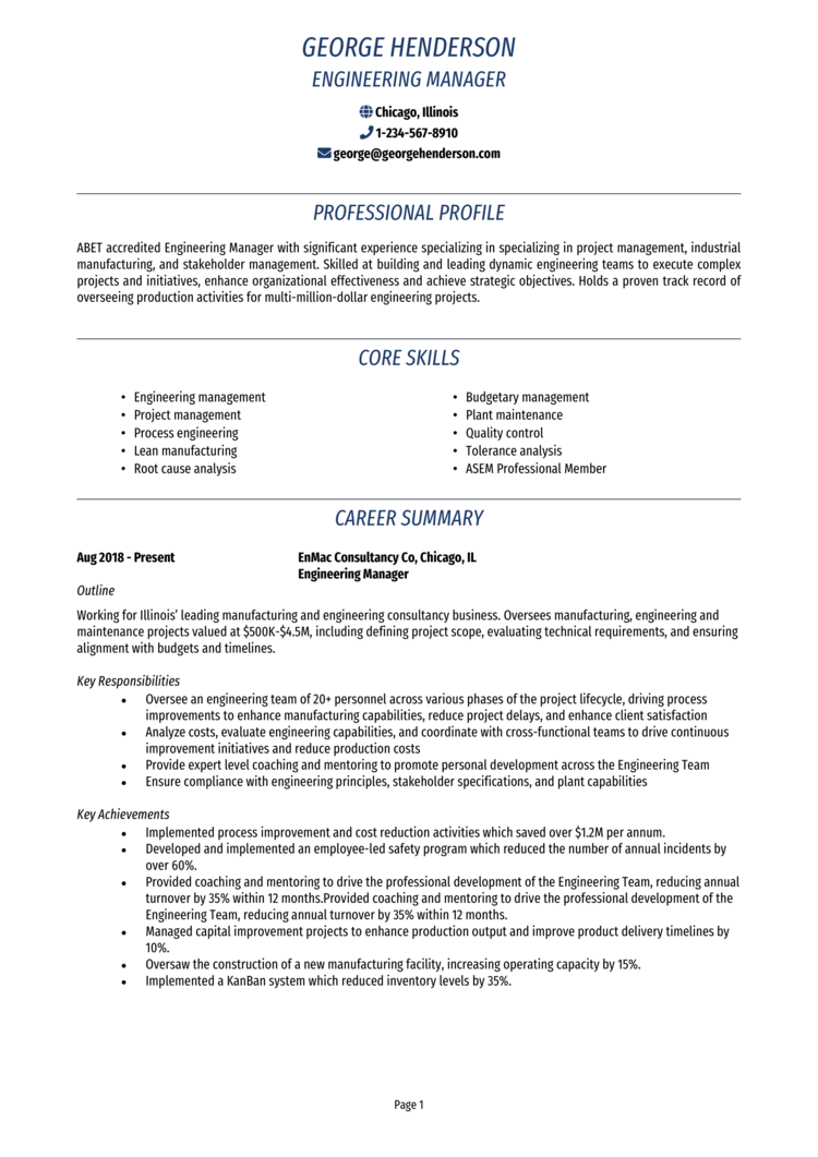 Engineering Manager Resume 1