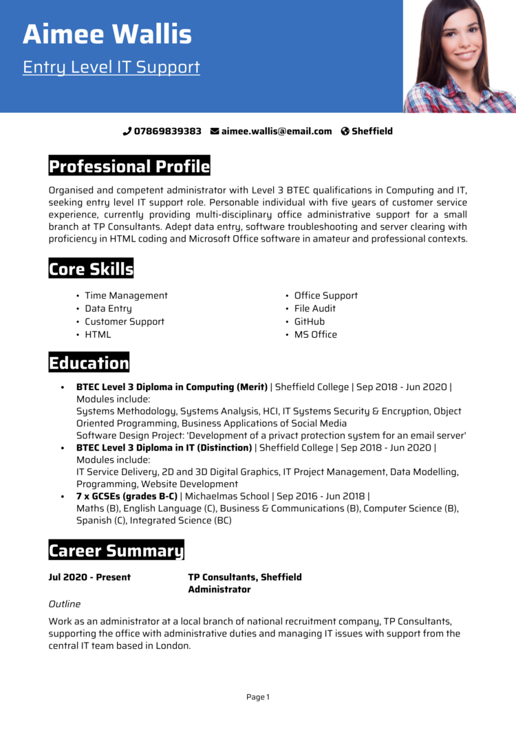 entry level technical support resume