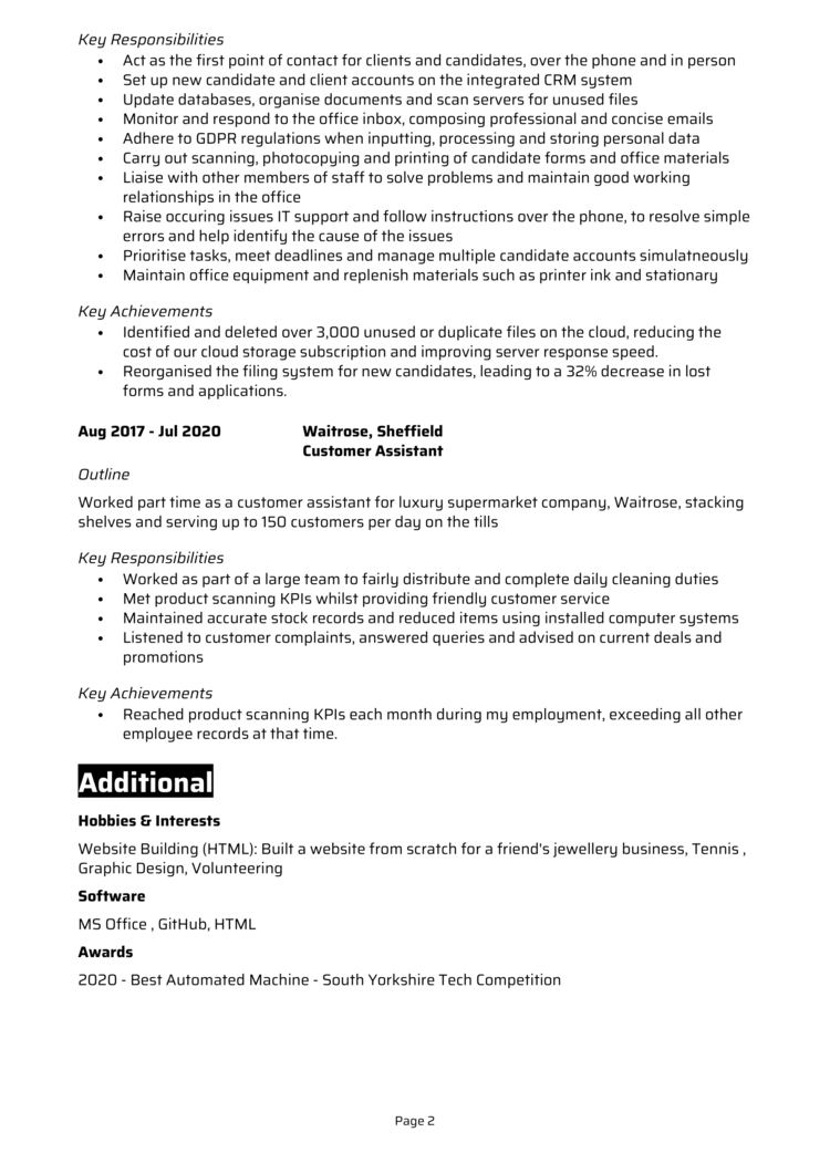 Entry Level IT Support CV 2