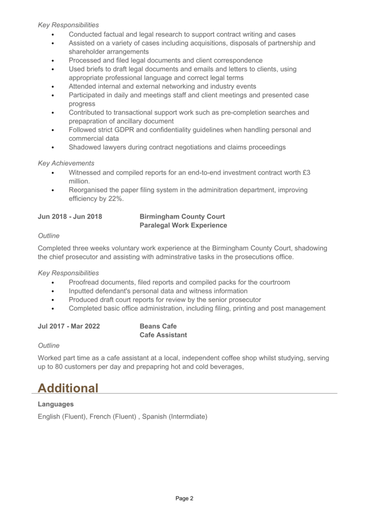 Entry Level Paralegal CV 2