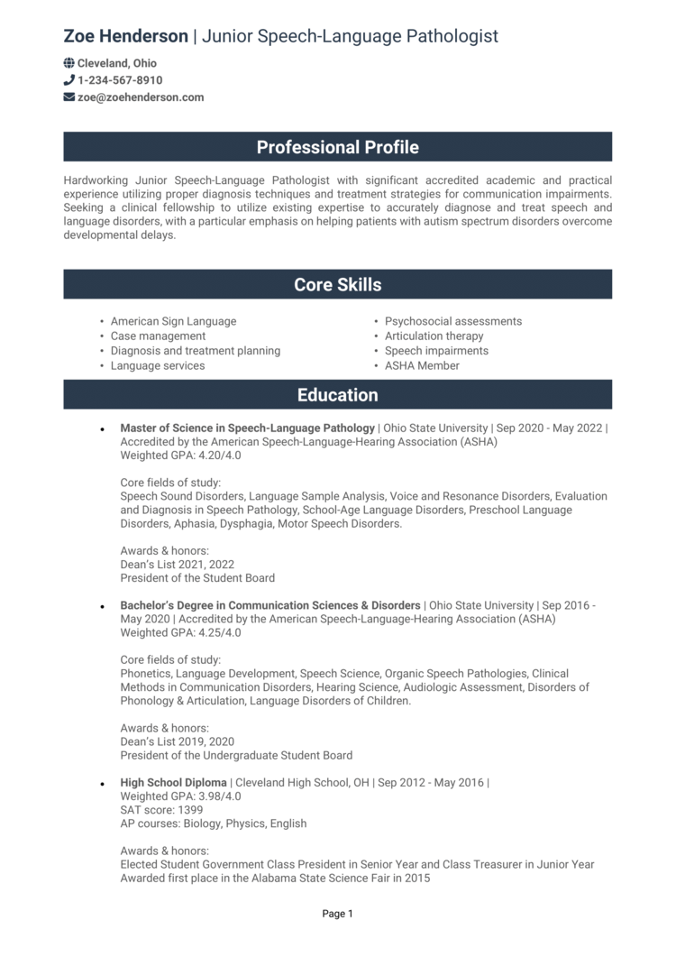 slp grad school resume examples