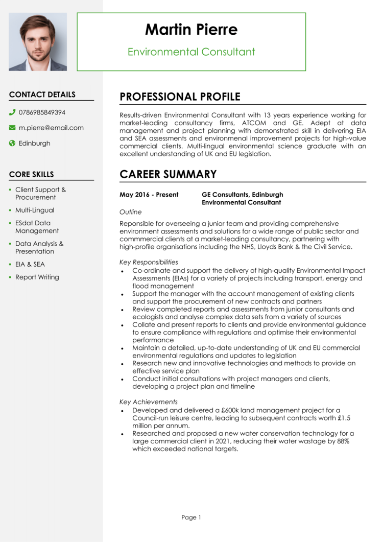 Environmental Consultant CV 1