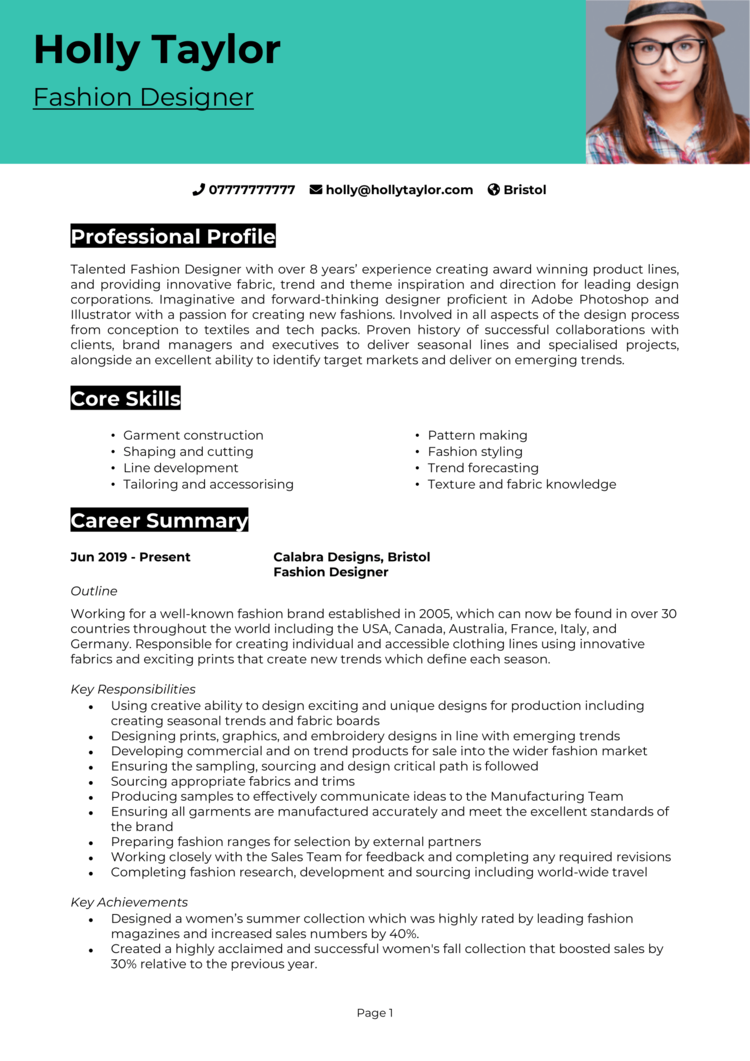 Attractive CV example 1-1