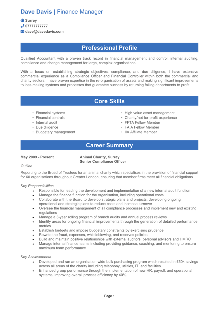 Finance Manager CV-1