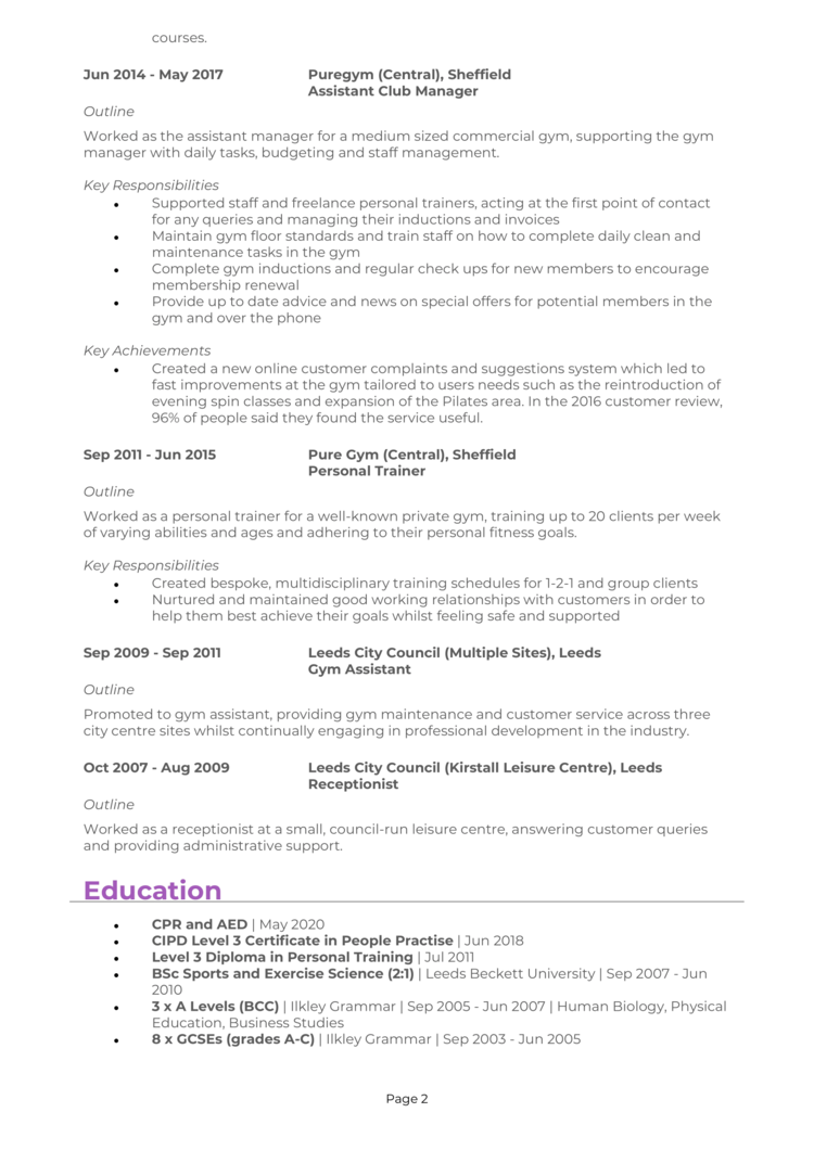 Fitness Club Manager CV 2