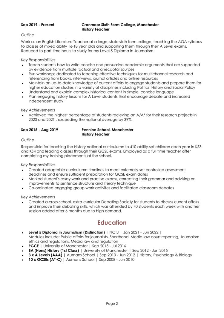 Graduate Career Changer CV 2