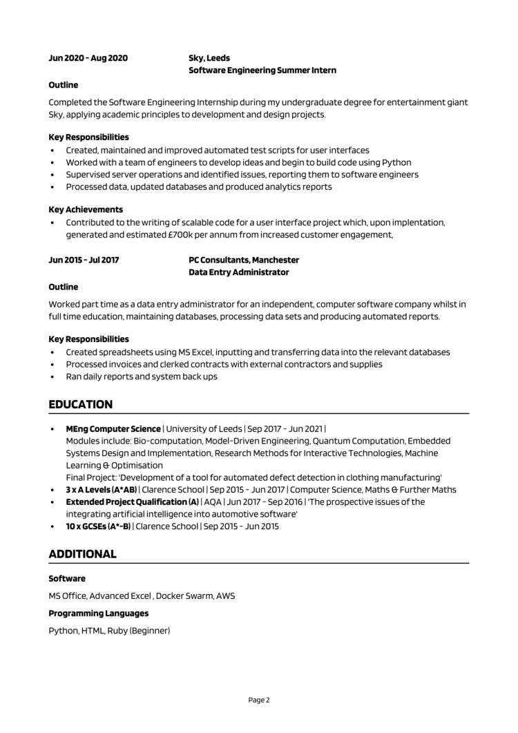 Graduate Early Career CV 2