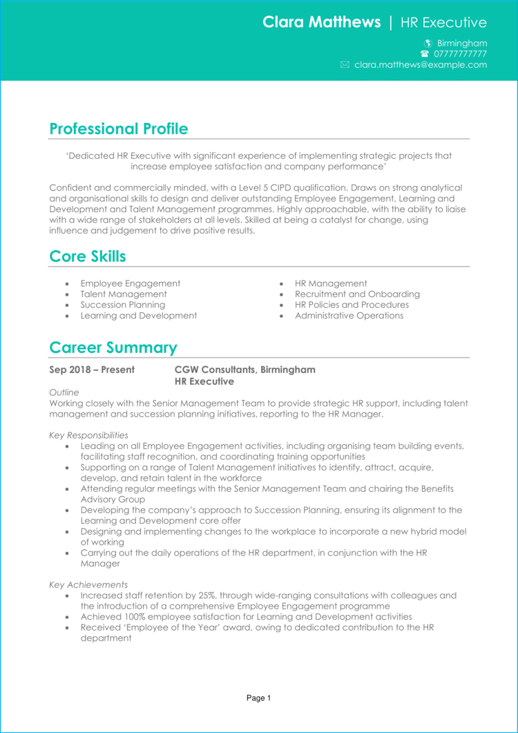 HR Executive CV example & guide [Get job interviews]