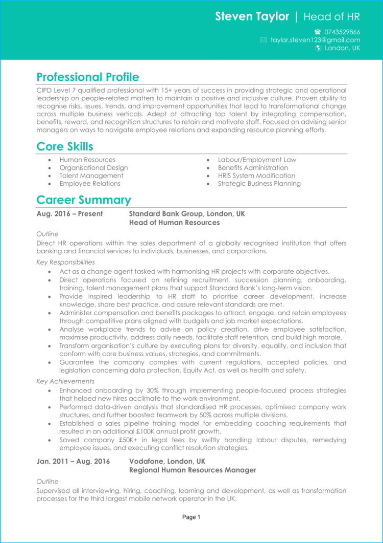 Head Of HR CV 1