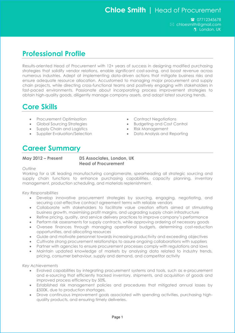 Head of Procurement CV 1