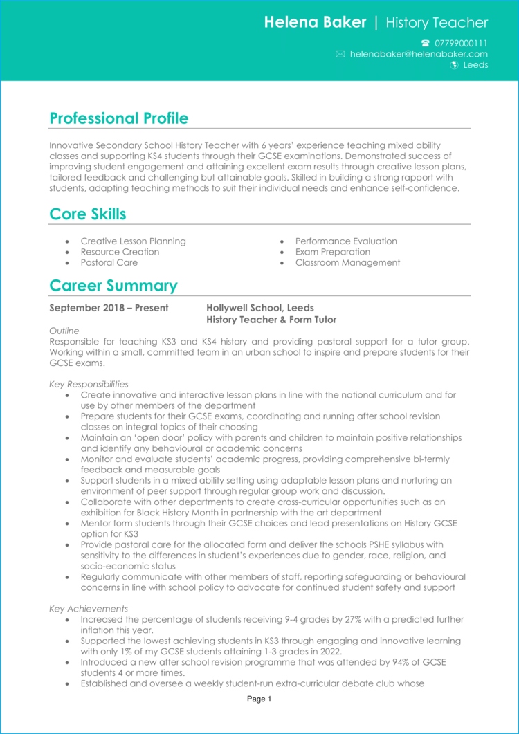 History Teacher CV 1