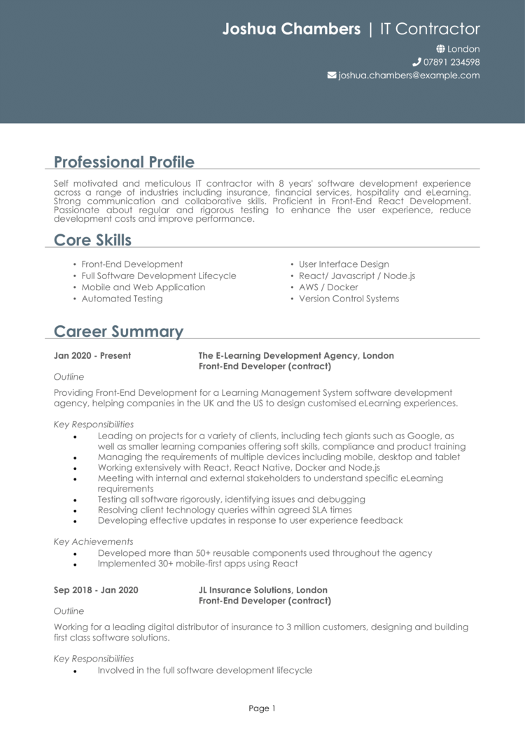 Contractor resume example