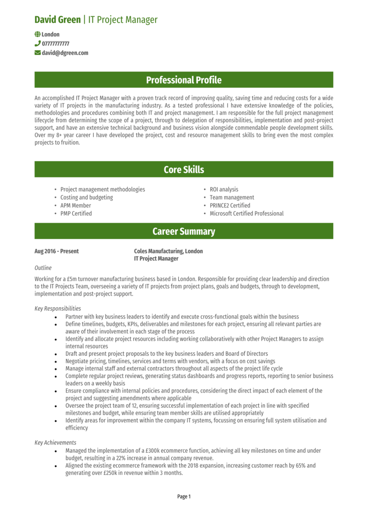 IT Project Manager CV 1