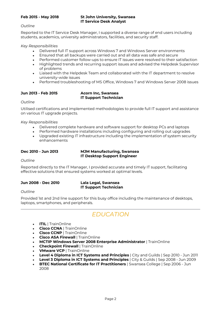 IT Support Analyst CV 2