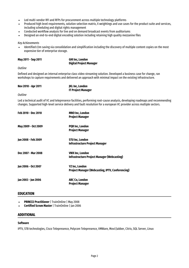 Infrastructure Project Manager CV 2 - page 2