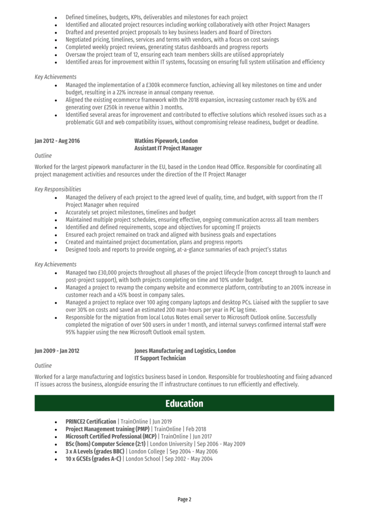 Infrastructure Project Manager CV 1 - page 2