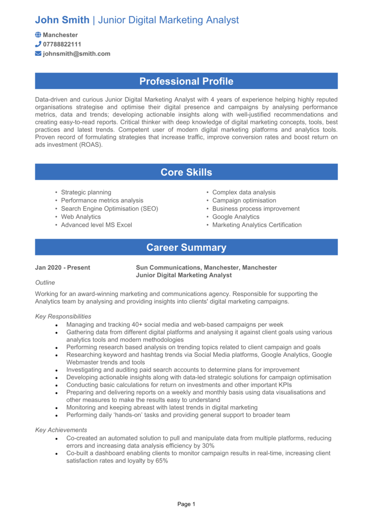 Junior Analyst CV 1