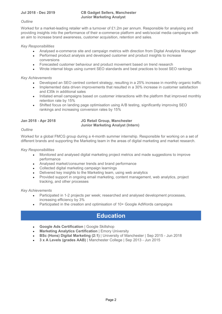 Junior Analyst CV 2