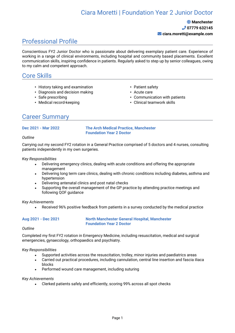 Junior Doctor CV Example Guide And CV Template