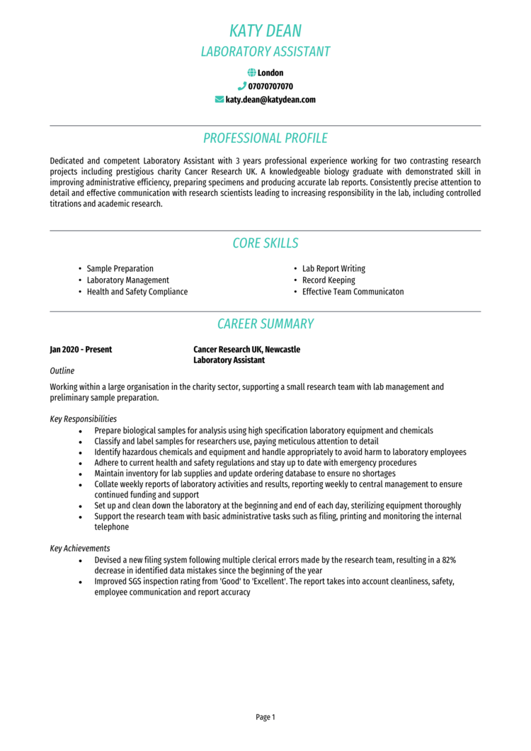 Lab Assistant CV 1