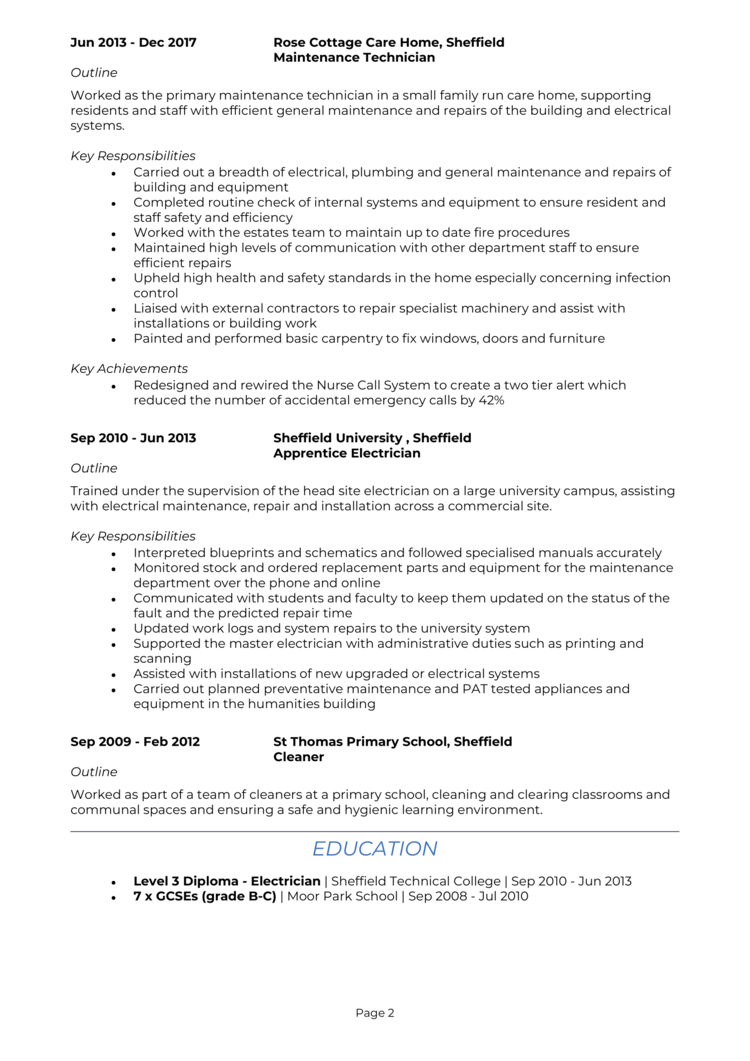 Maintenance Technician CV 2