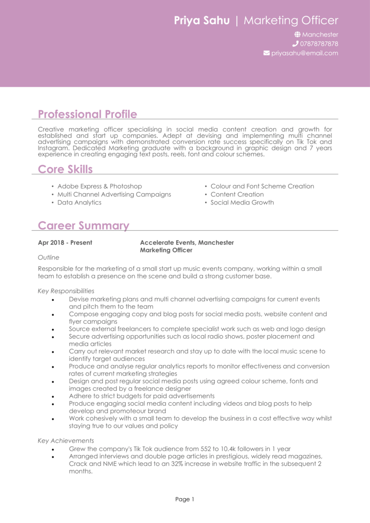 Marketing Officer CV 1