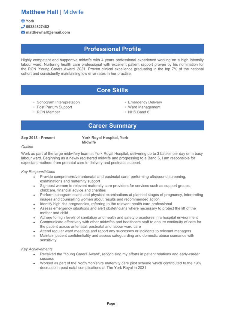 Midwife CV example & guide [Get job interviews]