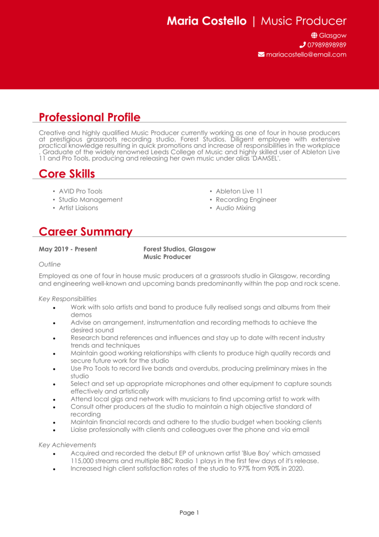 Music Production CV 1