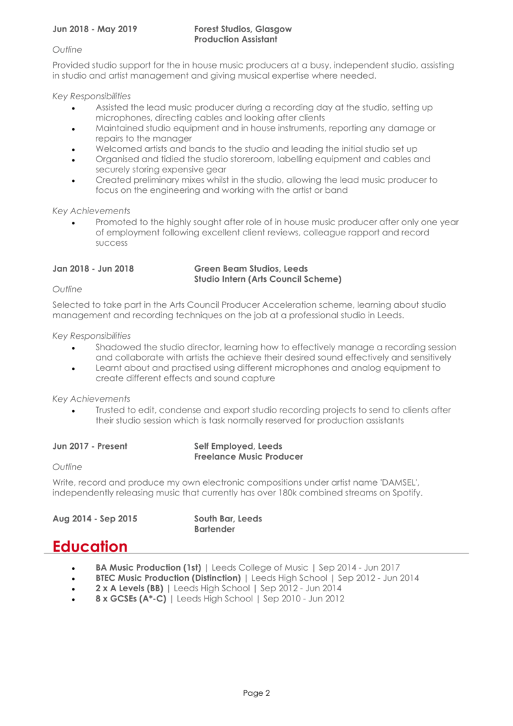 Music Production CV 2