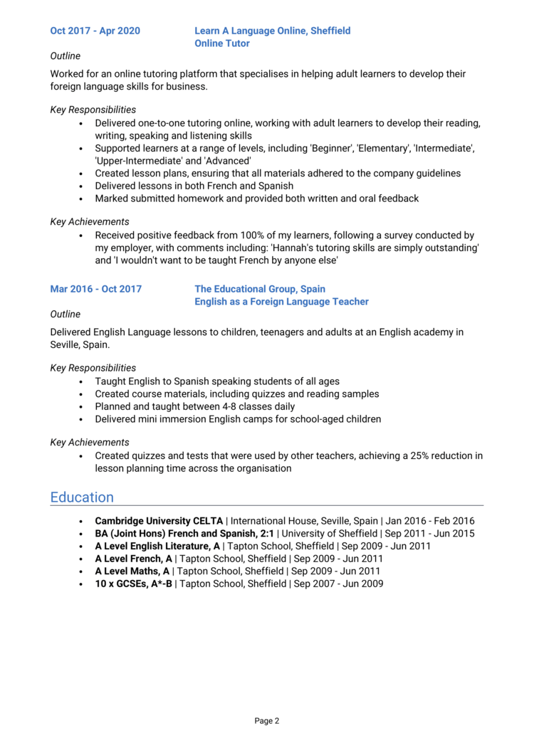 Online Tutor CV 2