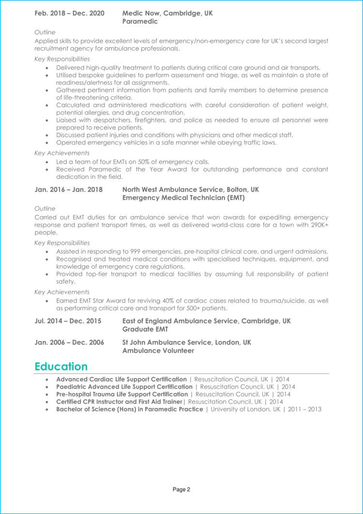 Paramedic CV 2