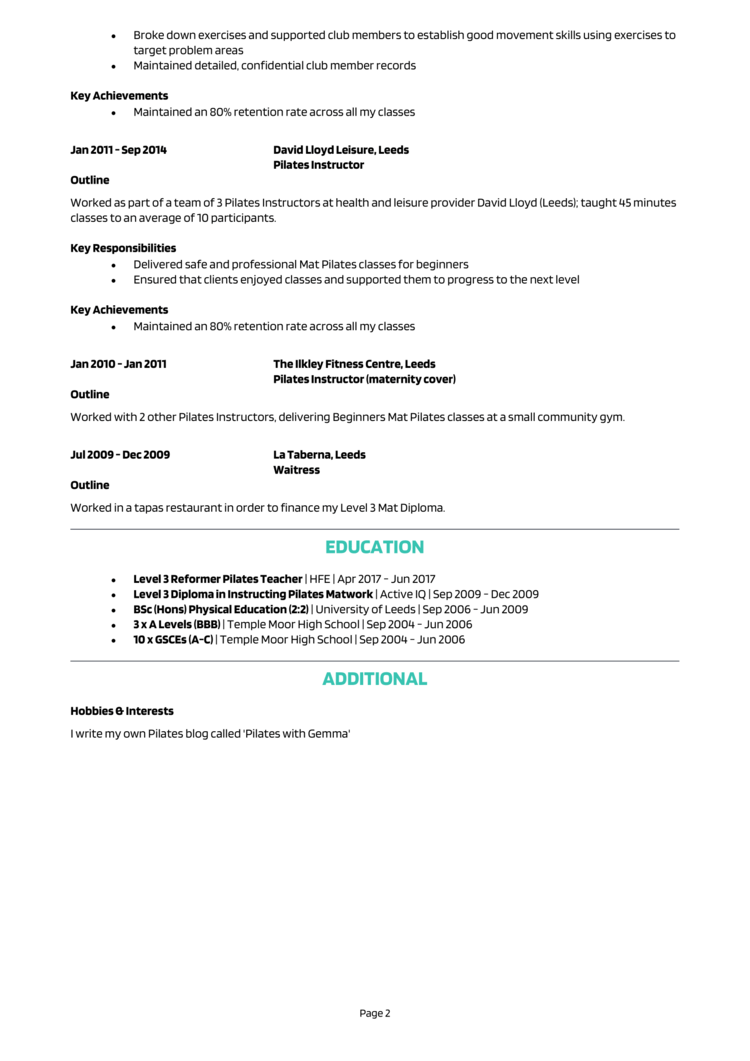 Pilates Instructor Resume Example (Free Guide)