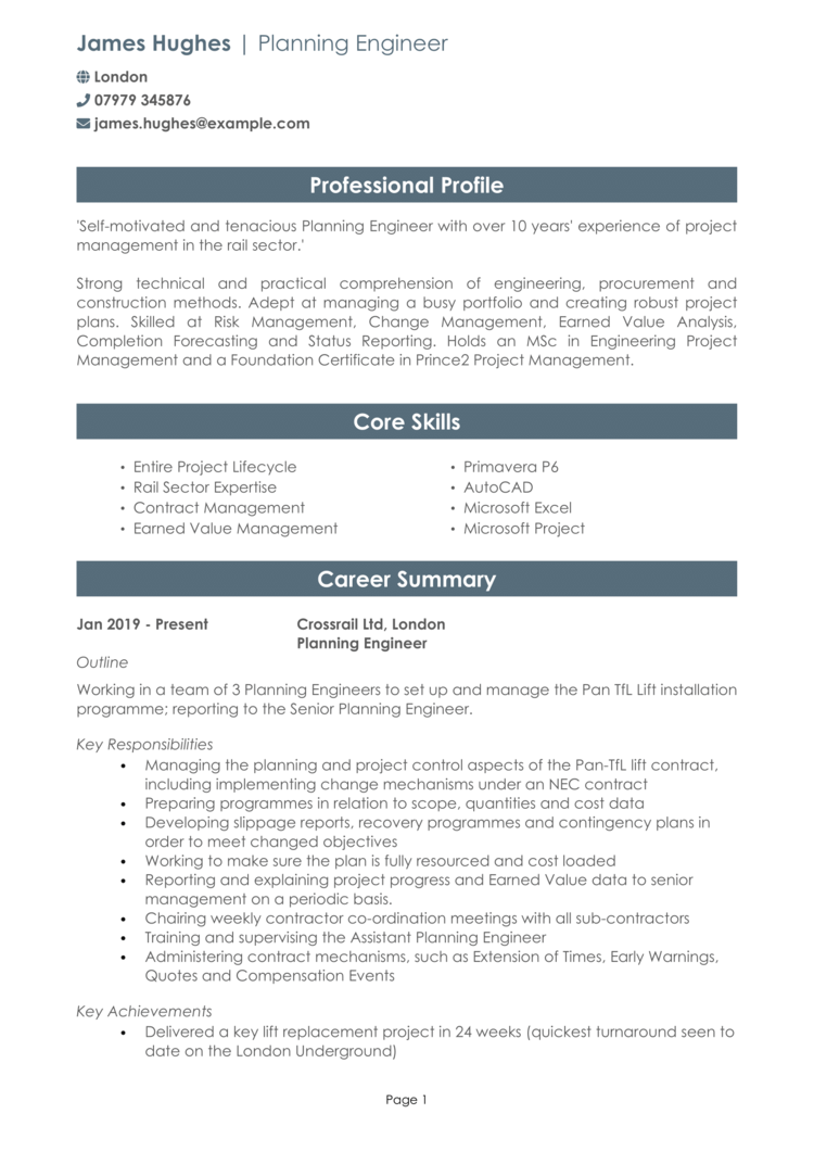 Planning Engineer CV 1