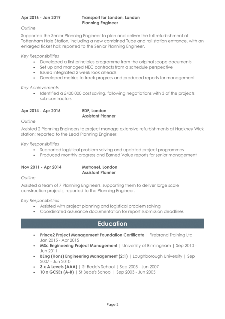 Planning Engineer CV 2