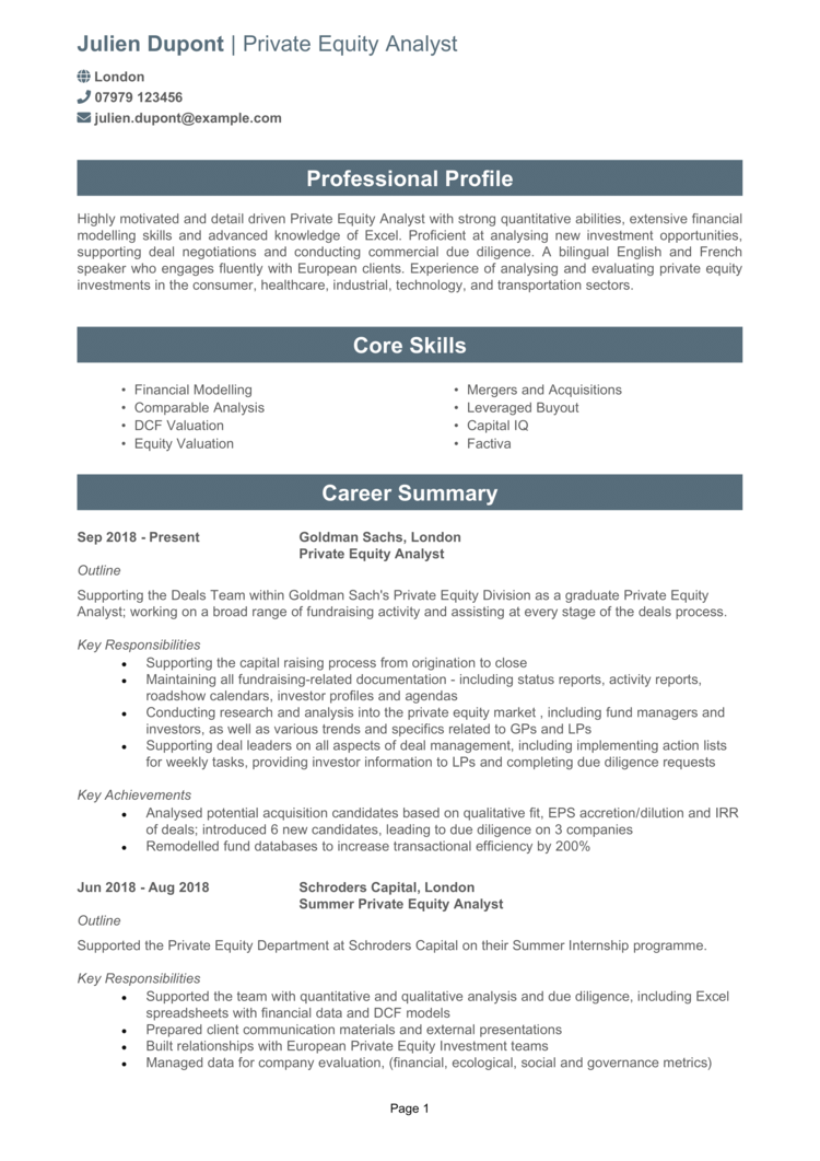 Private Equity CV 1