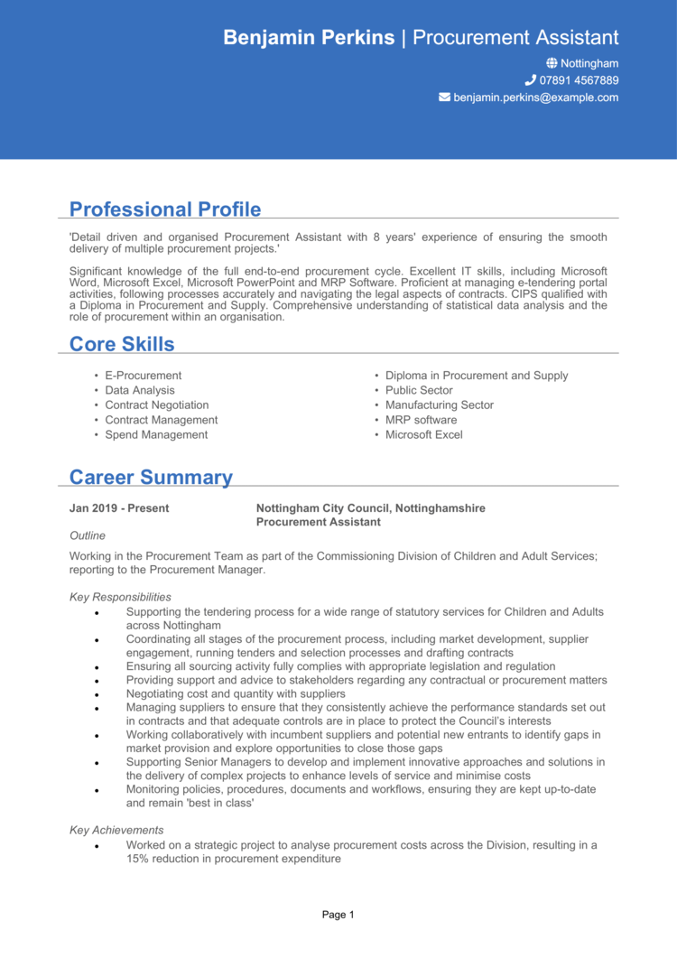 procurement-assistant-cv-example-guide-land-interviews