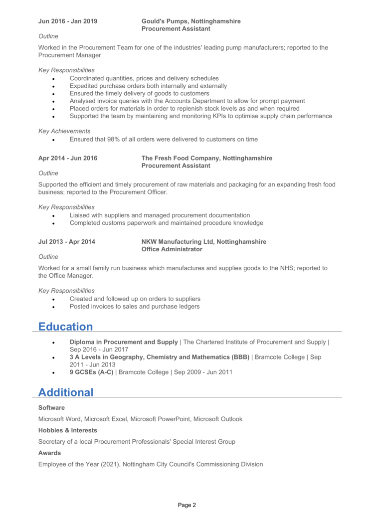 Procurement Assistant CV 2