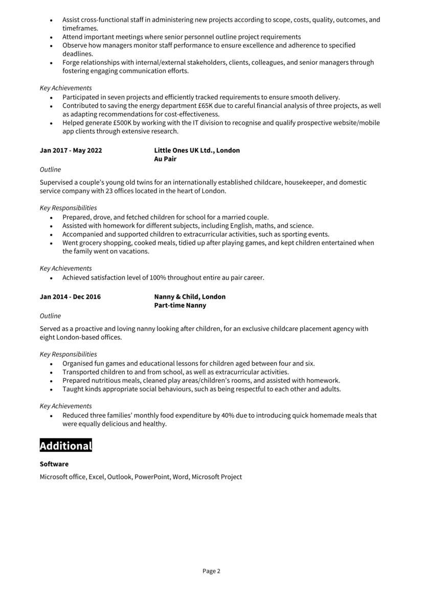 Project Manager No Experience CV 2