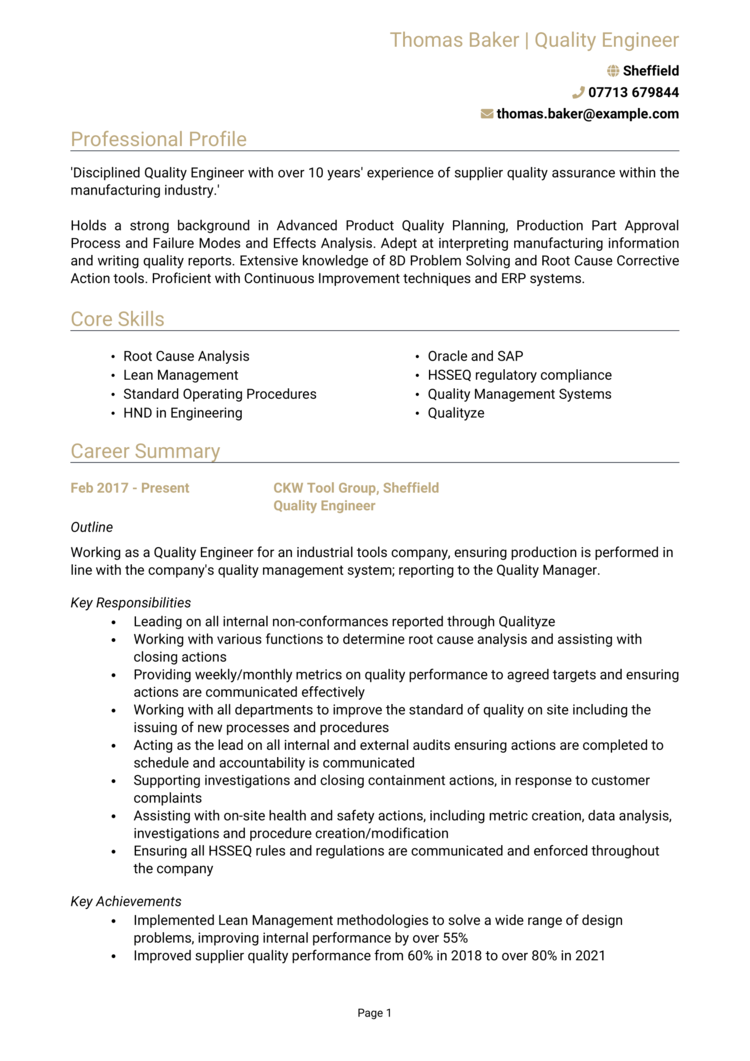 Quality Engineer CV 1