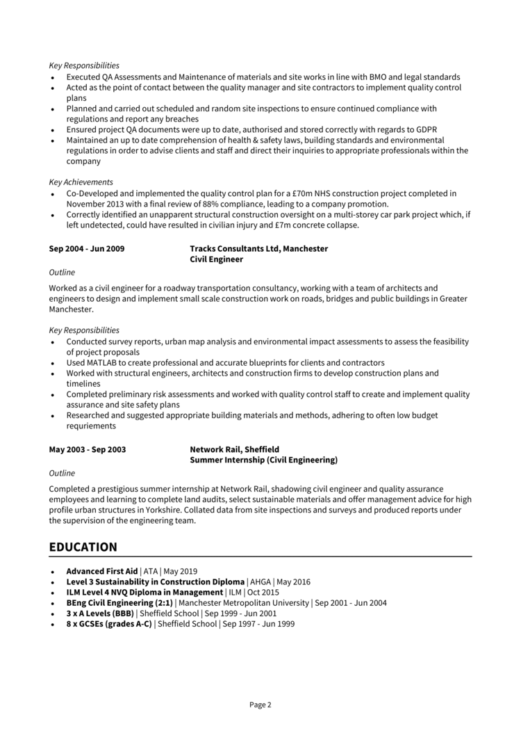 Quality Manager CV 2